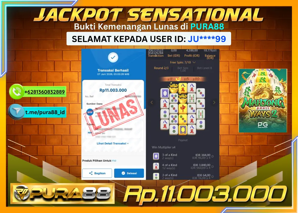 PURA88 JACKPOT MAHJONG WAYS 2 Rp 11.003.000,- LUNAS
